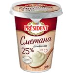 Сметана " President " 25% 385гр
